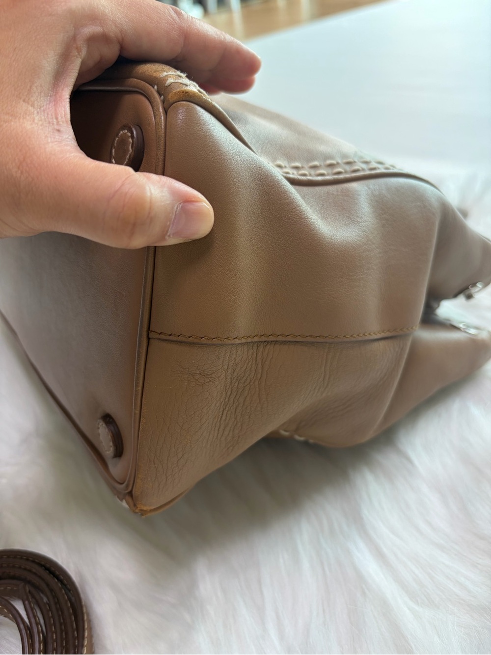 Prada Tan Leather Satchel with Stitch Detailing - Picture 7 of 16